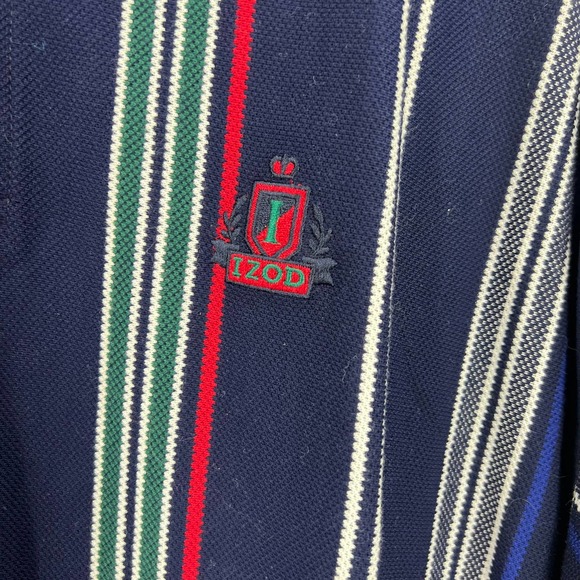 Izod Vintage Vertical Striped Short Sleeve Polo Shirt Men's Large 100% Cotton - Picture 5 of 8